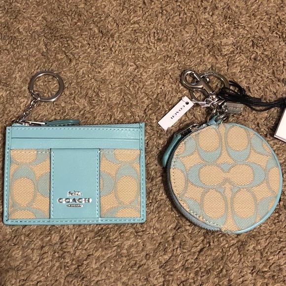 NWT-Coach-SET-ID Case & Circular Coin Pouch-Signature Jacquard-Faded Blue-$216 - Picture 1 of 16